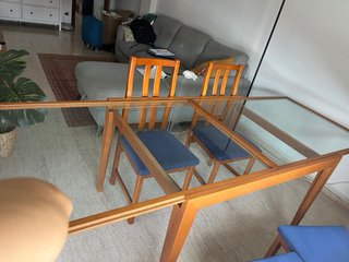 Mesa Comedor Madera y Cristal Extensible