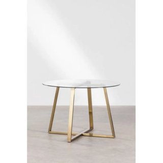Mesa redonda cristal y metal dorado