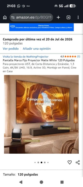 Pantalla Proyector 120 4K HDR Matte White