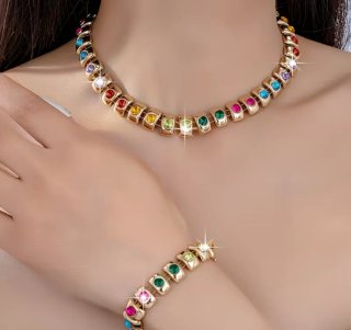 Conjunto collar y pulsera acero dorado