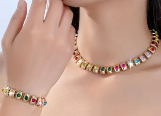 Conjunto collar y pulsera acero dorado
