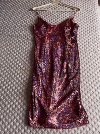 Vestido fiesta rosa holográfico lentejuelas rosa