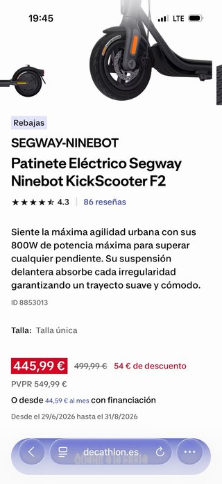 Ninebot KickScooter F2 Patinete Eléctrico
