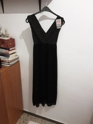 Elegante vestido fiesta negro lentejuelas