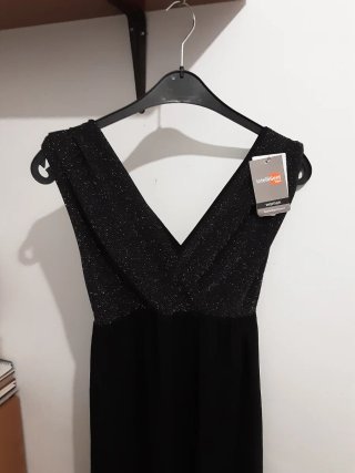 Elegante vestido fiesta negro lentejuelas