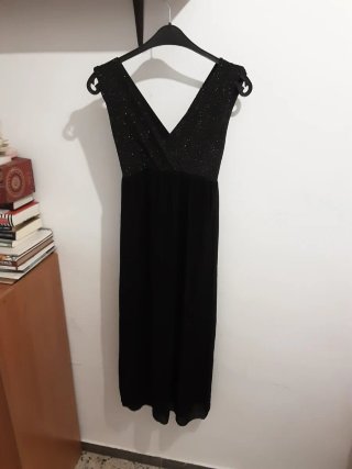 Elegante vestido fiesta negro lentejuelas