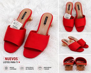 Sandalias Rojas Tacon Transparente Talla 38