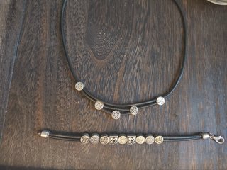 Conjunto Collar y Pulsera de cuero y plata