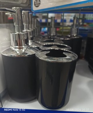 Pack Baño Dispensador y Vaso Negro/Plata