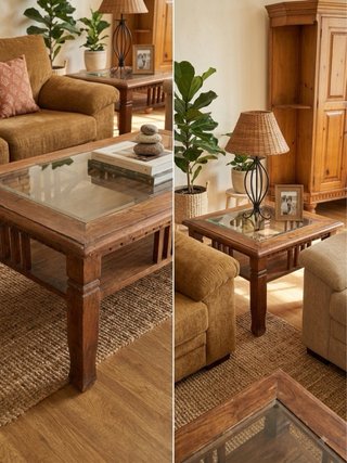Mesa Colonial Madera Maciza y Cristal