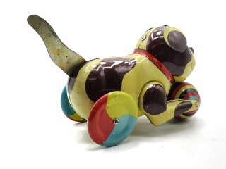 Perro Juguete Hojalata Push and Go Dog, Años 70