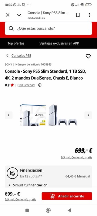 PS5 Blanca con 2 mandos y lector de disco