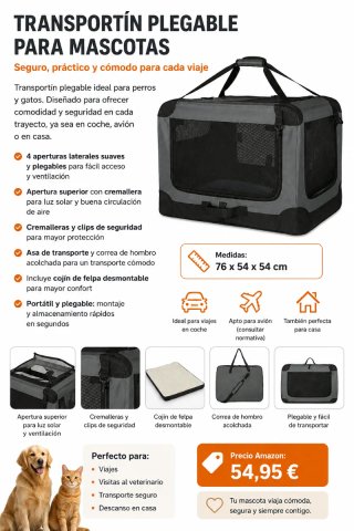 Transportín Perro Plegable 76 × 54 × 54 cm NUEVO