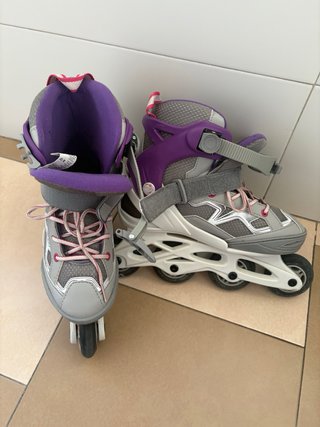 Patines Infantiles Morados y Grises + Bolso