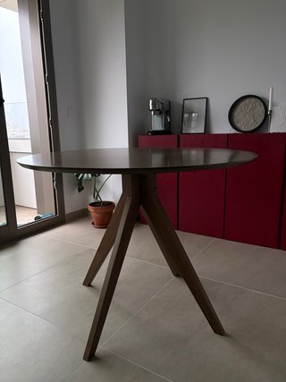 Mesa comedor redonda 100cm madera oscura