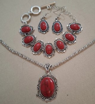 Set gioielli etnico rosso e argento