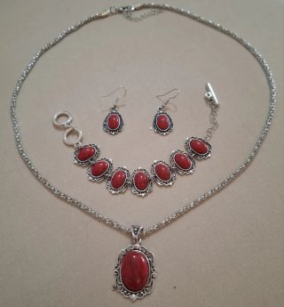 Set gioielli etnico rosso e argento