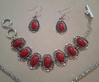 Set gioielli etnico rosso e argento