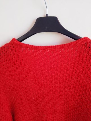 Cardigan Rosso Vintage Lavorato Scollo V