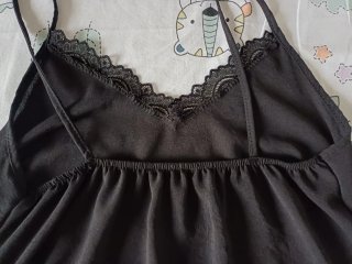 Camiseta tirantes negra encaje mujer M