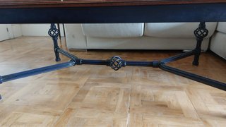 Mesa de centro forja, madera y cristal