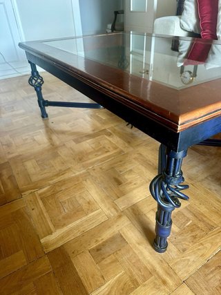 Mesa de centro forja, madera y cristal
