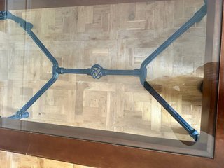 Mesa de centro forja, madera y cristal