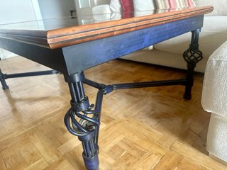 Mesa de centro forja, madera y cristal