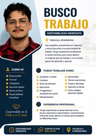 BUSCO TRABAJO – DISPONIBILIDAD INMEDIATA