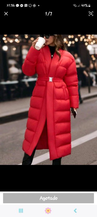 Chaqueta larga acolchada roja