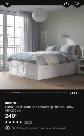 Cama Ikea Brimnes con cajones 160x200
