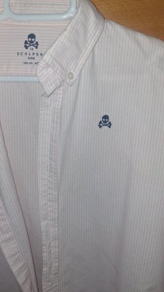 Camisa Scalpers. Rayas Rosas. Talla 14