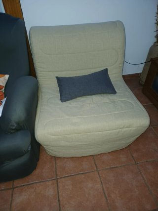 Sillón cama beige y gris