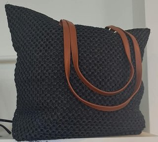 Borsa shopper mare grande juta nera e beige 40x40