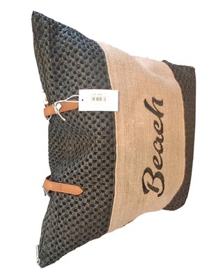 Borsa shopper mare grande juta nera e beige 40x40