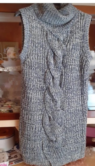 Maglione lungo lana donna grigio blu