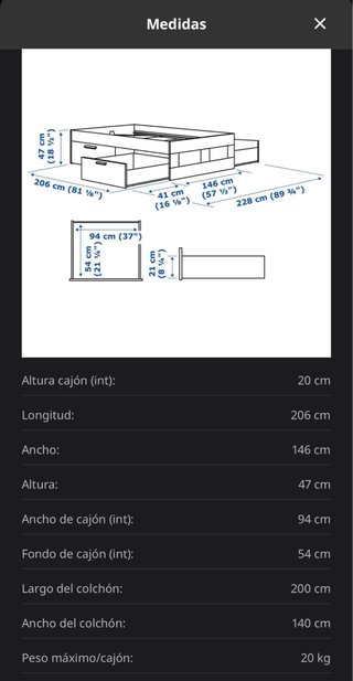 Struttura letto con contenitore + materasso