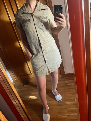 Vestido corto lino beige