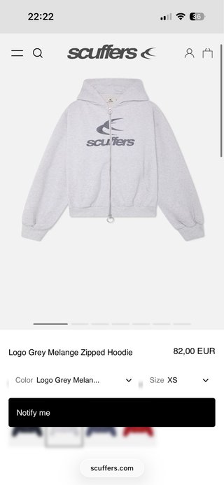 Sudadera Scuffers gris con cremallera