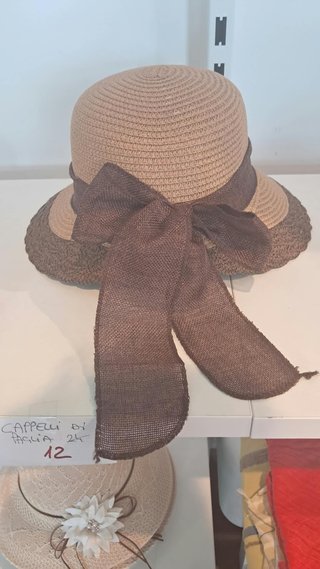 Cappello paglia estivo beige e marrone con fiocco