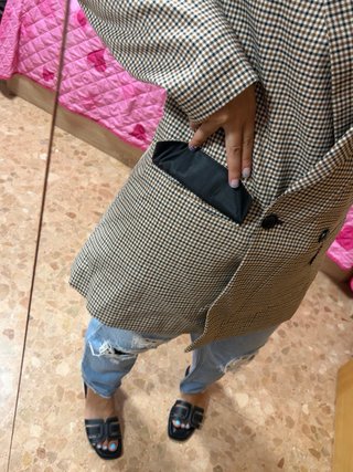 Blazer cuadros beige y marrón Talla S