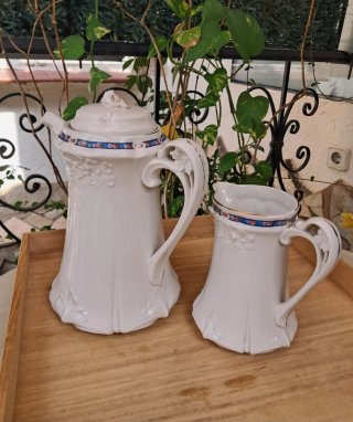 Jarra café y lechera Art Déco porcelana