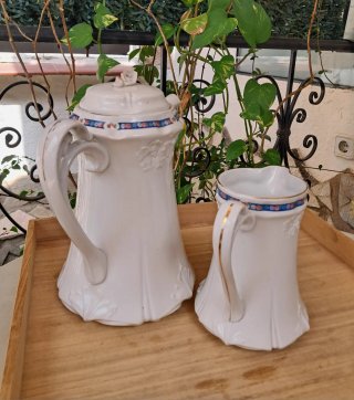 Jarra café y lechera Art Déco porcelana