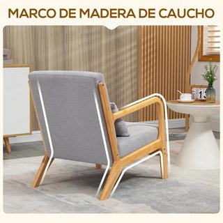 Butaca Nórdica Acolchada Madera Reposabrazos Gris