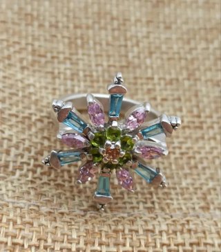 Anillo Plata Ley 925 Multicolor Flores