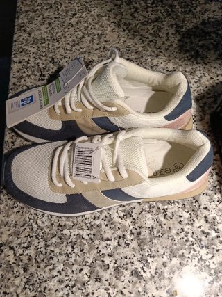Zapatillas deportivas mujer beige y azul
