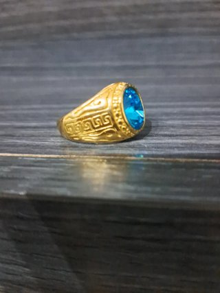 Anillo Sello Hombre Dorado Piedra Azul