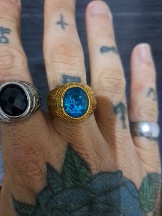 Anillo Sello Hombre Dorado Piedra Azul