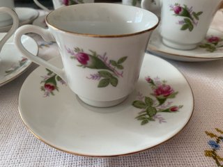 Conjunto 6 Chávenas Café Flores Dourado