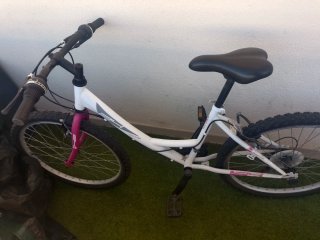 Bicicleta infantil rosa y blanca